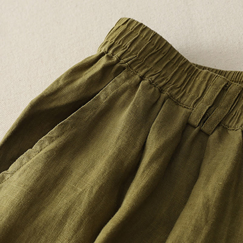 Breathable Cotton Linen Pleated Cuff Wide-Leg Meditation Pants