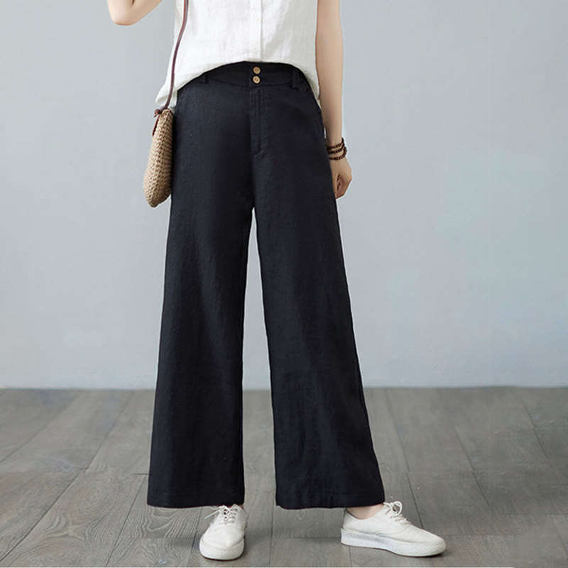 Daily Solid Color Patchwork Simple Design Cotton Linen Women's Pants With Pockets