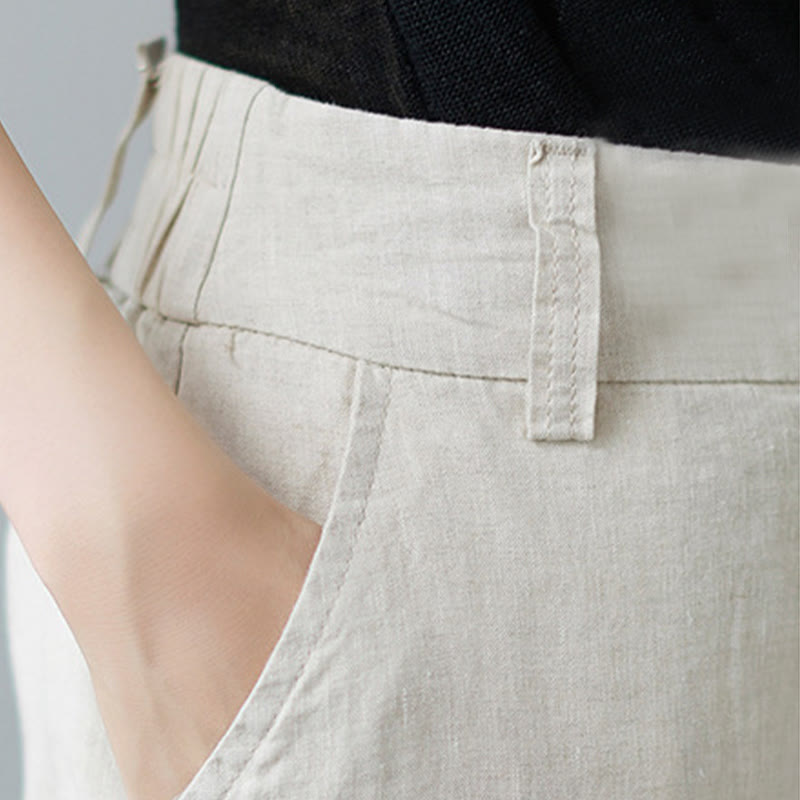 Daily Solid Color Patchwork Simple Design Cotton Linen Women's Pants With Pockets