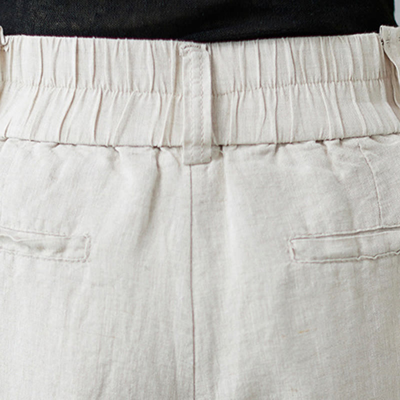 Daily Solid Color Patchwork Simple Design Cotton Linen Women's Pants With Pockets