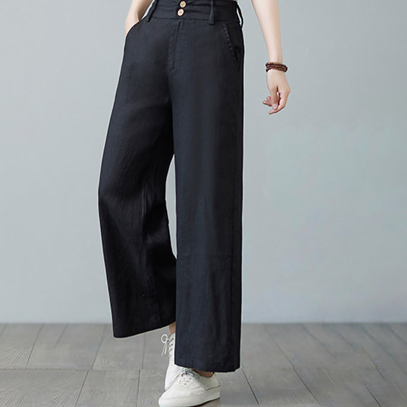 Daily Solid Color Patchwork Simple Design Cotton Linen Women's Pants With Pockets