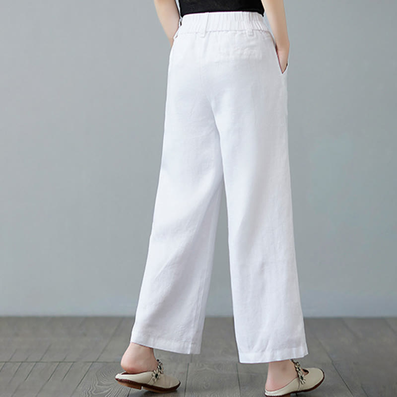 Daily Solid Color Patchwork Simple Design Cotton Linen Women's Pants With Pockets