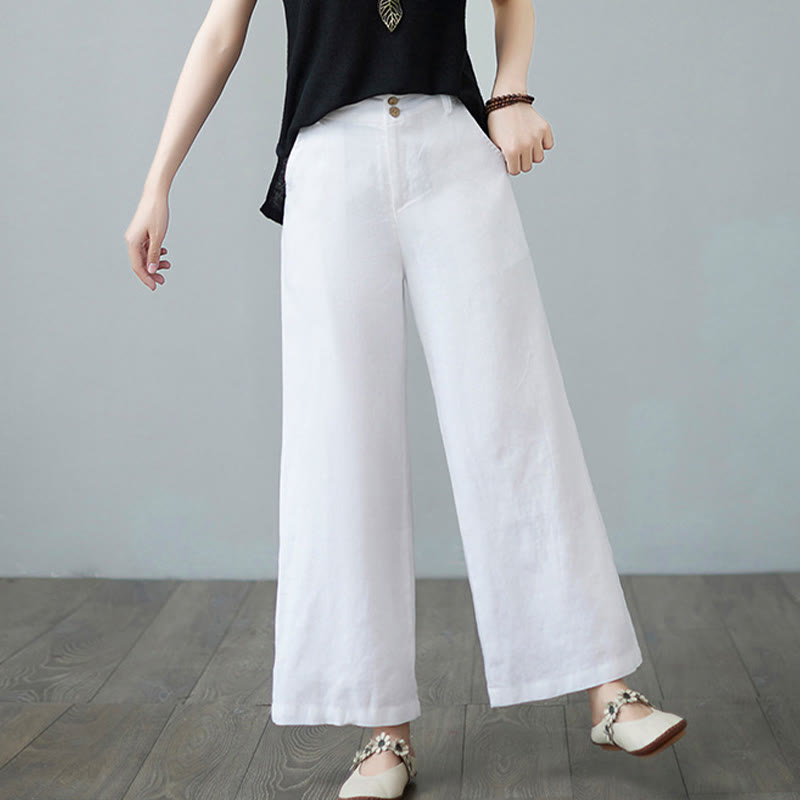 Daily Solid Color Patchwork Simple Design Cotton Linen Women's Pants With Pockets