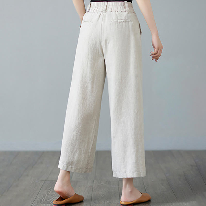 Daily Solid Color Patchwork Simple Design Cotton Linen Women's Pants With Pockets