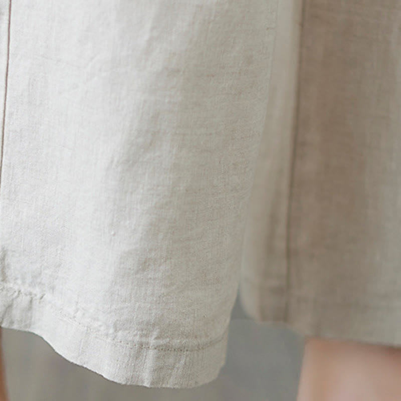 Daily Solid Color Patchwork Simple Design Cotton Linen Women's Pants With Pockets