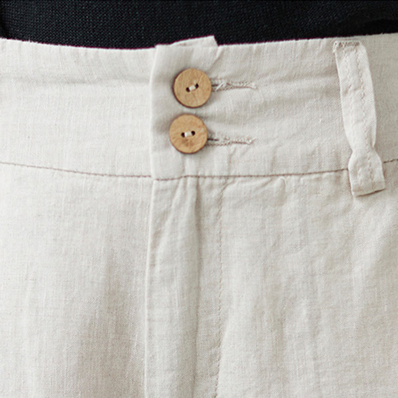 Daily Solid Color Patchwork Simple Design Cotton Linen Women's Pants With Pockets