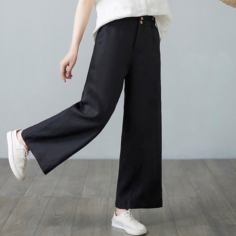 Daily Solid Color Patchwork Simple Design Cotton Linen Women's Pants With Pockets