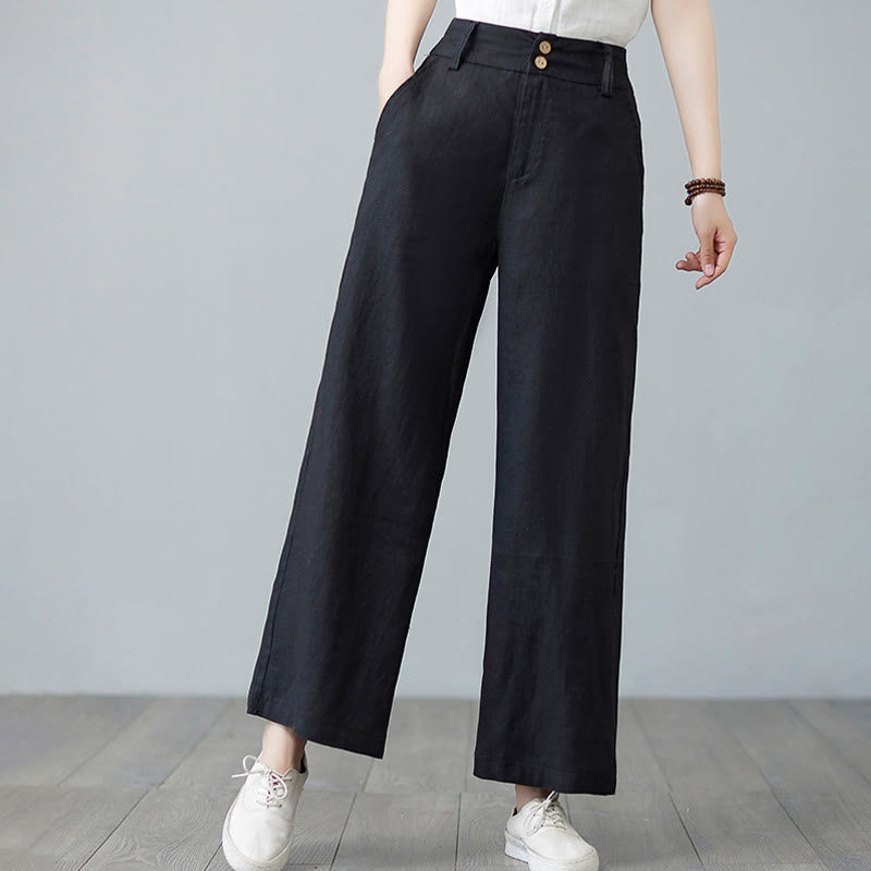 Daily Solid Color Patchwork Simple Design Cotton Linen Women's Pants With Pockets