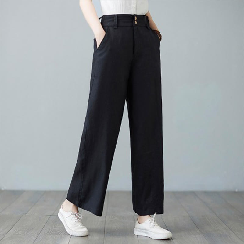 Daily Solid Color Patchwork Simple Design Cotton Linen Women's Pants With Pockets