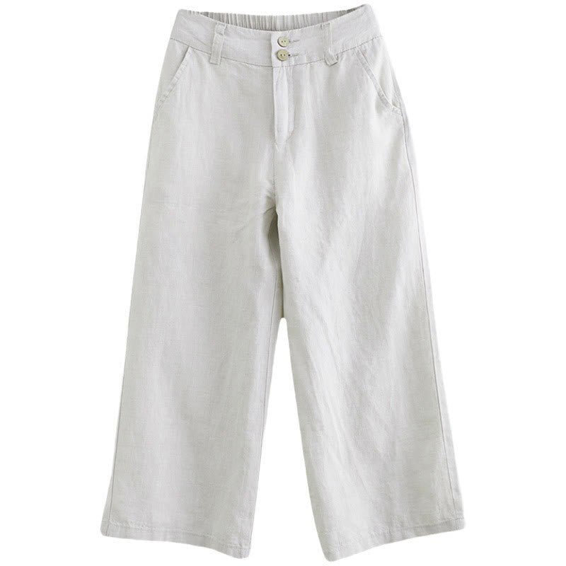 Daily Solid Color Patchwork Simple Design Cotton Linen Women's Pants With Pockets