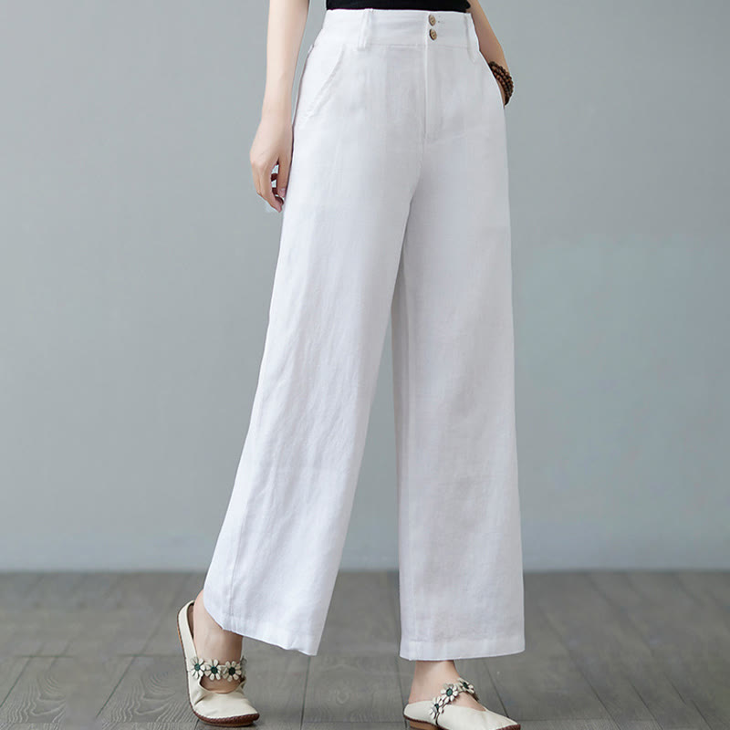 Daily Solid Color Patchwork Simple Design Cotton Linen Women's Pants With Pockets