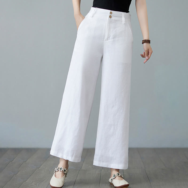 Daily Solid Color Patchwork Simple Design Cotton Linen Women's Pants With Pockets