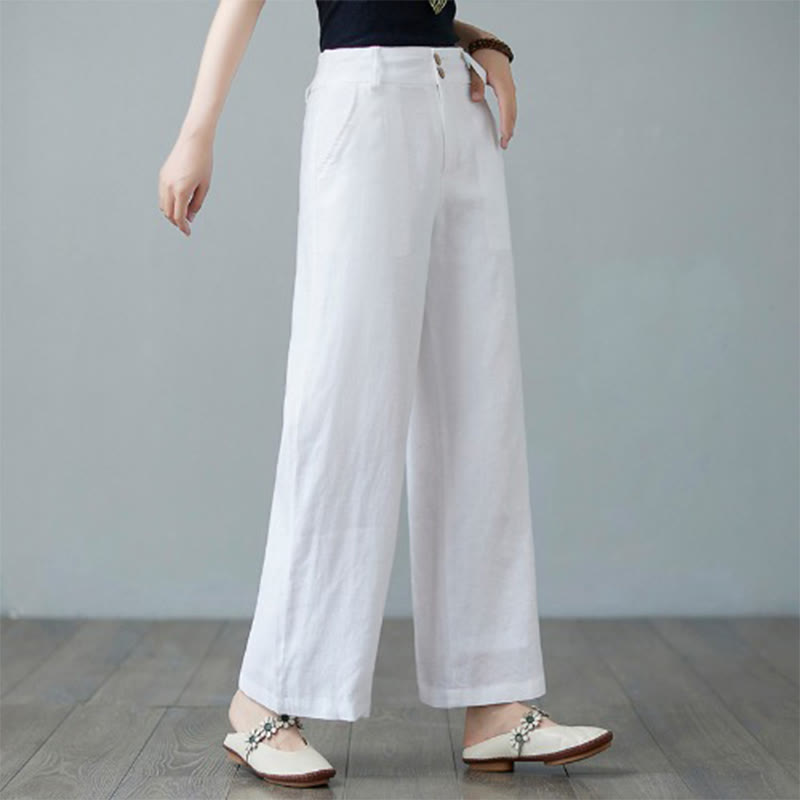 Daily Solid Color Patchwork Simple Design Cotton Linen Women's Pants With Pockets