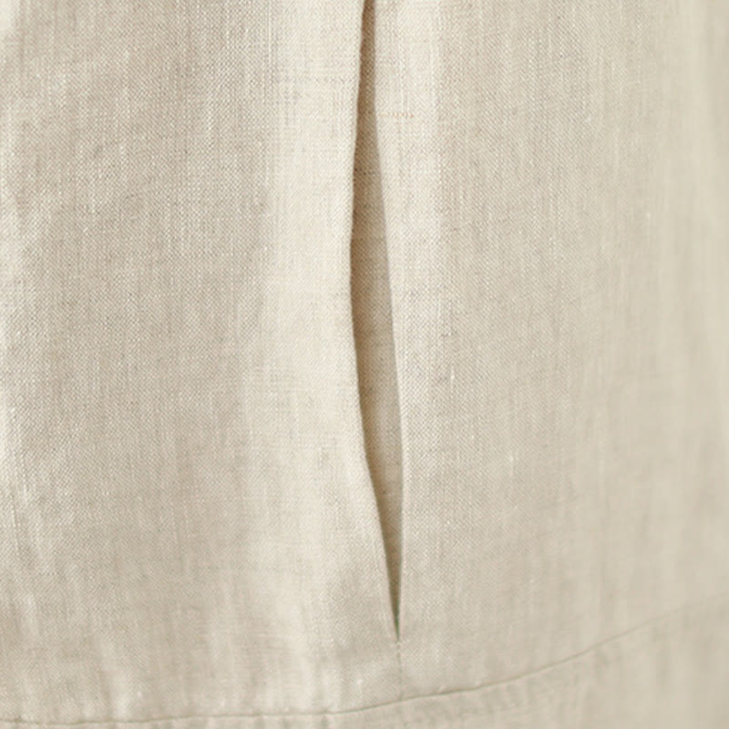 Vintage Casual Pleated Design Cotton Women's Wide Leg Pants With Pockets