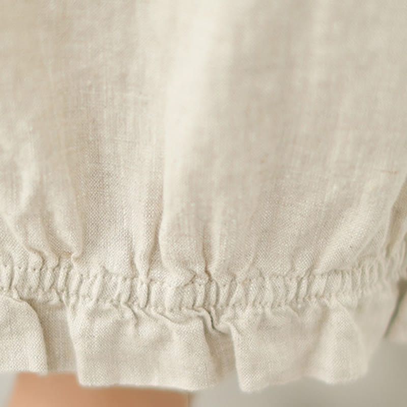 Vintage Casual Pleated Design Cotton Women's Wide Leg Pants With Pockets