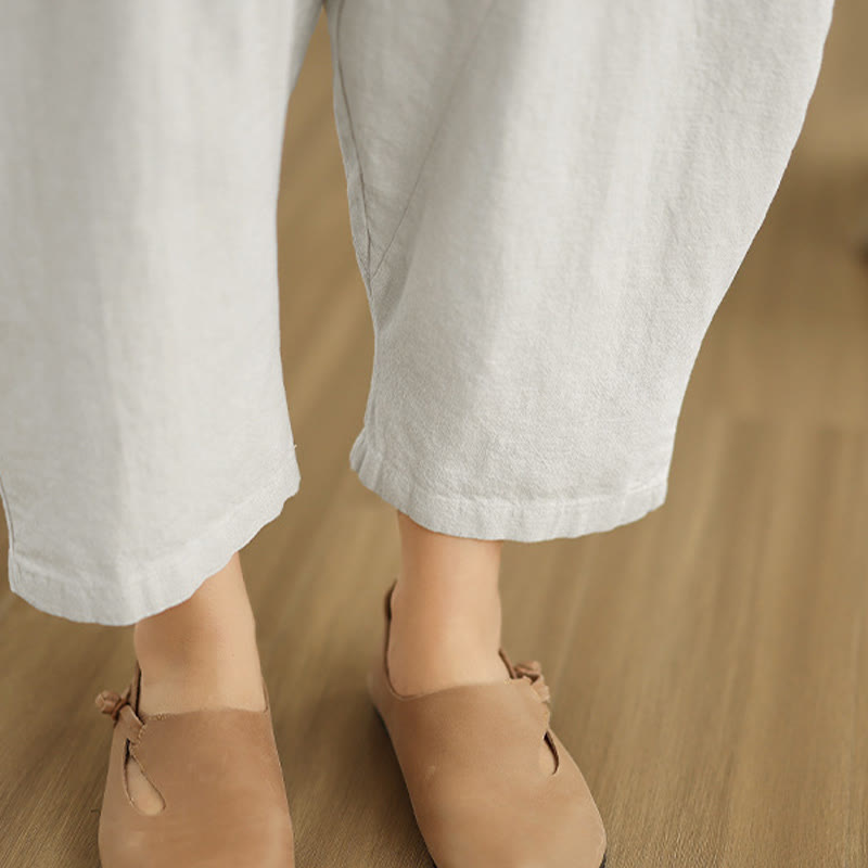 Spring 7-8 Length Solid Color Women's Cotton Linen Harem Pants With Pockets