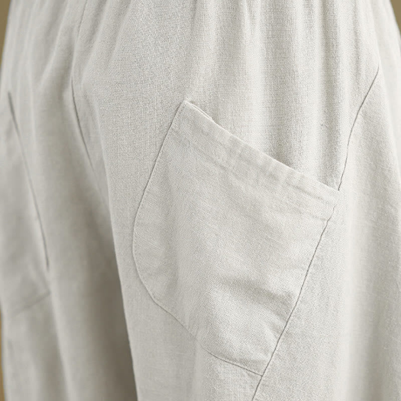 Spring 7-8 Length Solid Color Women's Cotton Linen Harem Pants With Pockets
