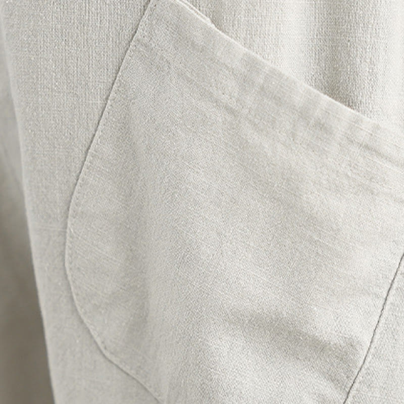 Spring 7-8 Length Solid Color Women's Cotton Linen Harem Pants With Pockets