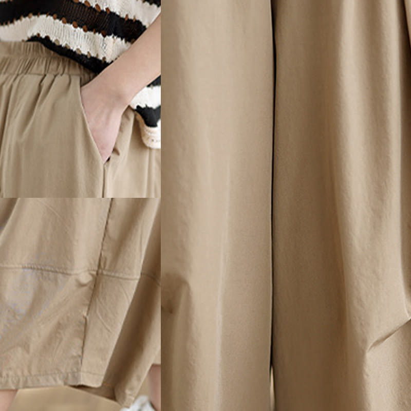 Summer Irregular Pleating Design Cotton Women's Wide Leg Pants With Pockets