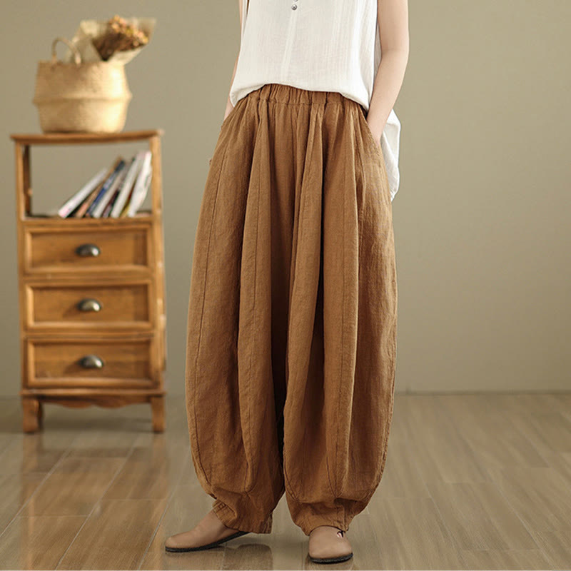 Tactile Cotton Linen Lantern Wide-Leg Meditation Pants