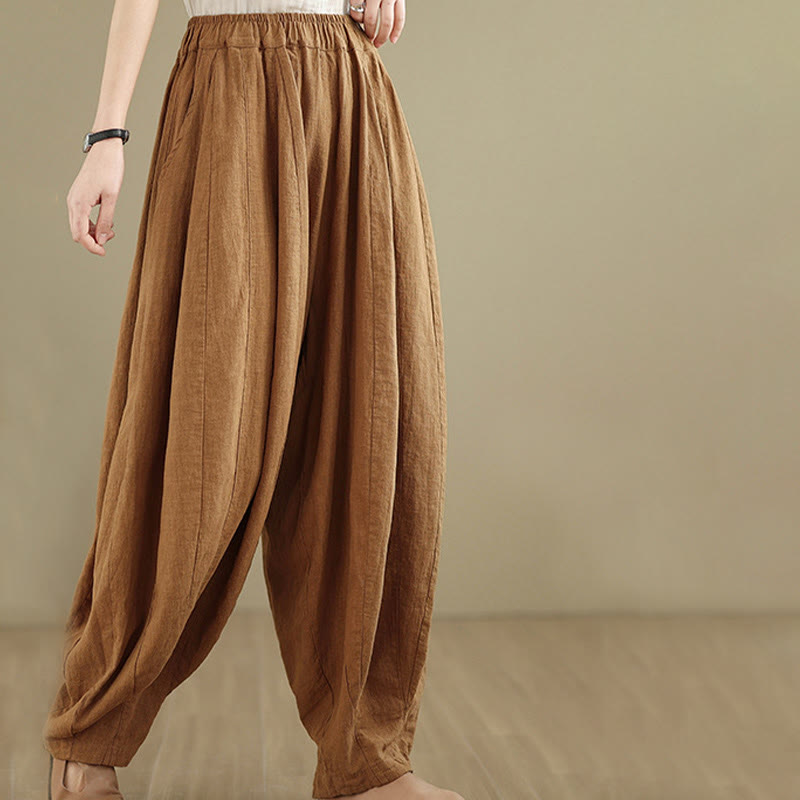 Tactile Cotton Linen Lantern Wide-Leg Meditation Pants