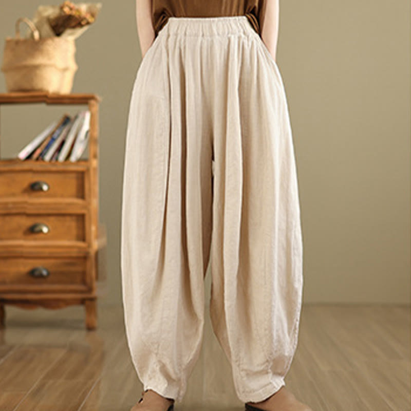 Tactile Cotton Linen Lantern Wide-Leg Meditation Pants