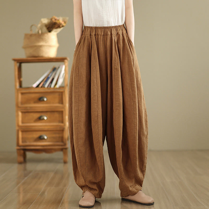 Tactile Cotton Linen Lantern Wide-Leg Meditation Pants