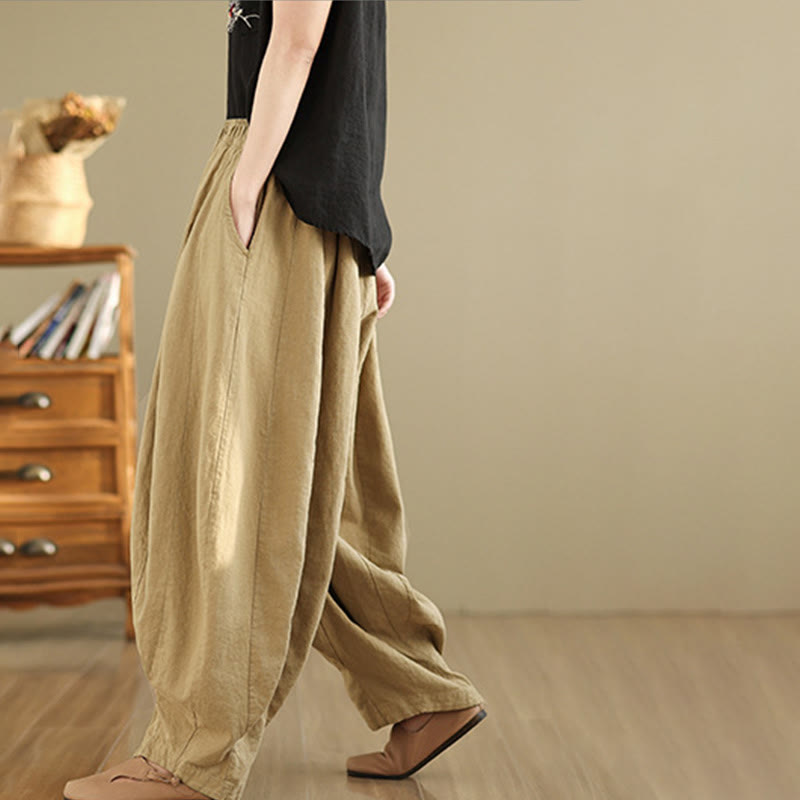 Tactile Cotton Linen Lantern Wide-Leg Meditation Pants