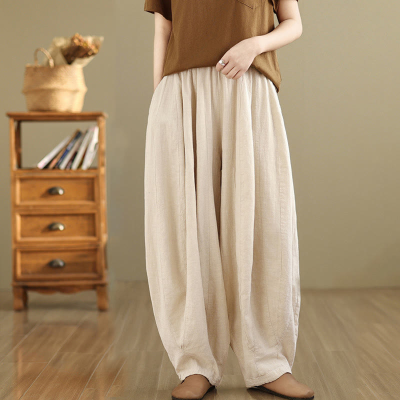 Tactile Cotton Linen Lantern Wide-Leg Meditation Pants