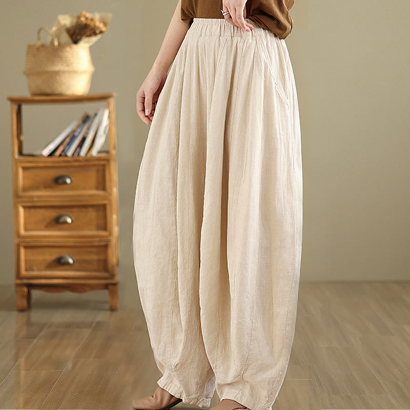 Tactile Cotton Linen Lantern Wide-Leg Meditation Pants