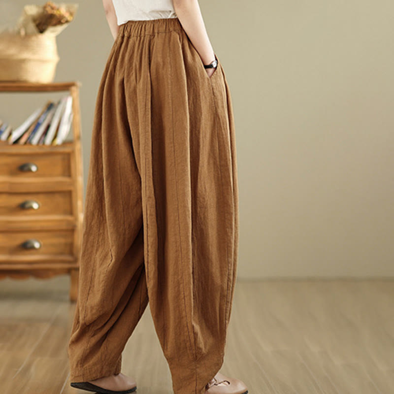 Tactile Cotton Linen Lantern Wide-Leg Meditation Pants