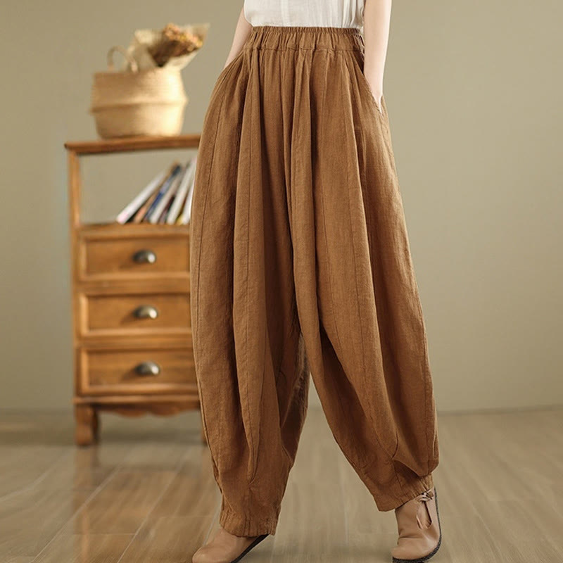 Tactile Cotton Linen Lantern Wide-Leg Meditation Pants