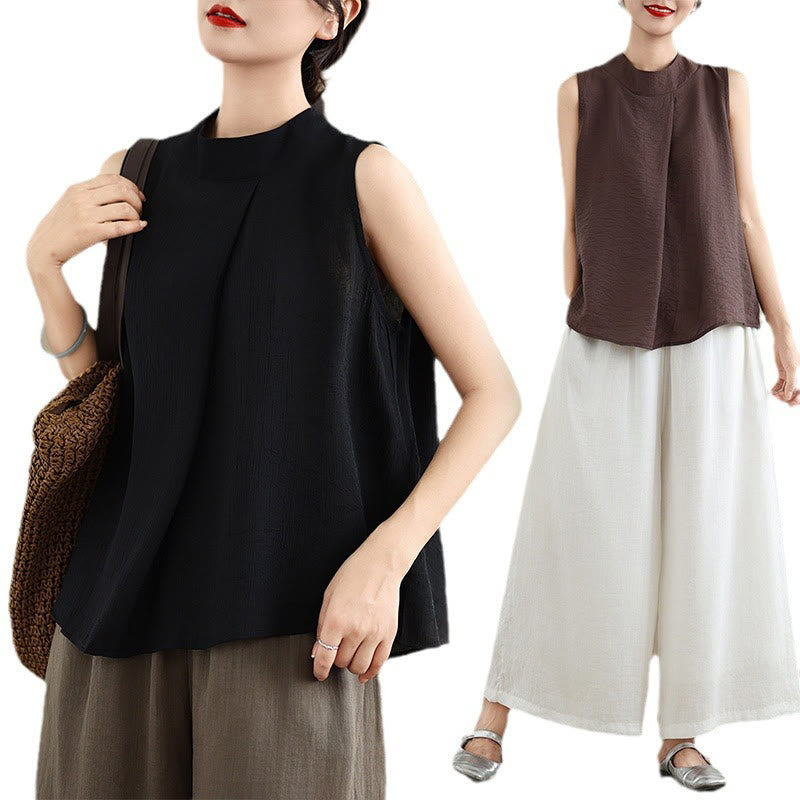 Cotton Linen Stand Collar Minimalist Mindful Meditation Vest