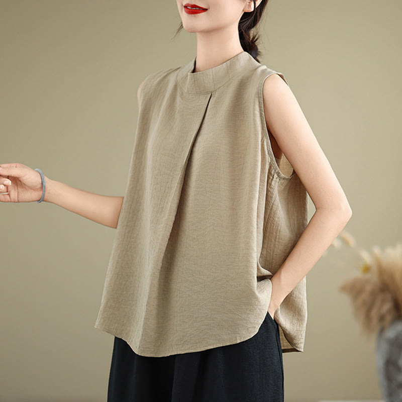 Cotton Linen Stand Collar Minimalist Mindful Meditation Vest