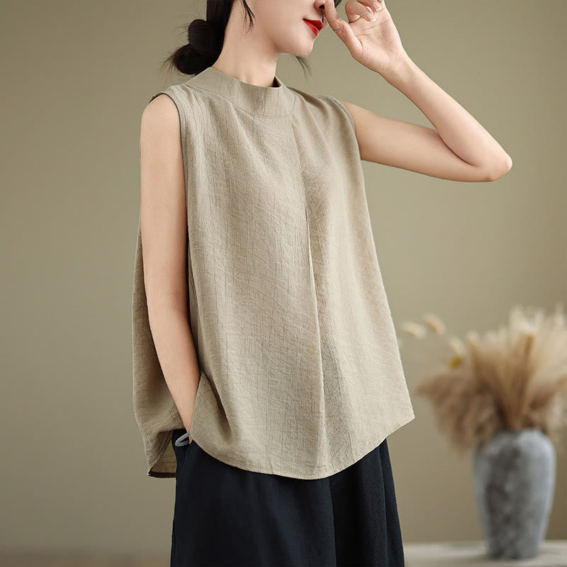 Cotton Linen Stand Collar Minimalist Mindful Meditation Vest