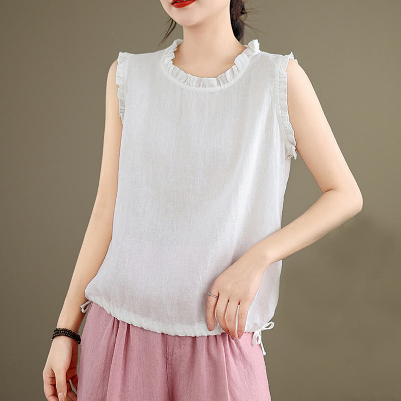 Lightweight Cotton Linen Ruffled Drawstring Meditation Vest