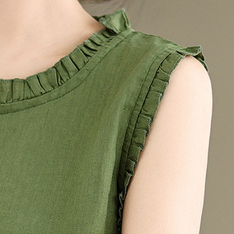 Lightweight Cotton Linen Ruffled Drawstring Meditation Vest