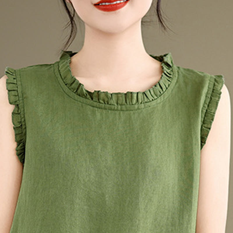 Lightweight Cotton Linen Ruffled Drawstring Meditation Vest