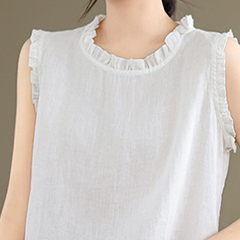 Lightweight Cotton Linen Ruffled Drawstring Meditation Vest
