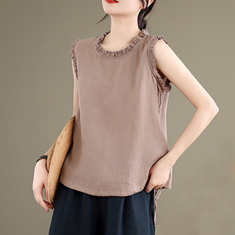 Lightweight Cotton Linen Ruffled Drawstring Meditation Vest