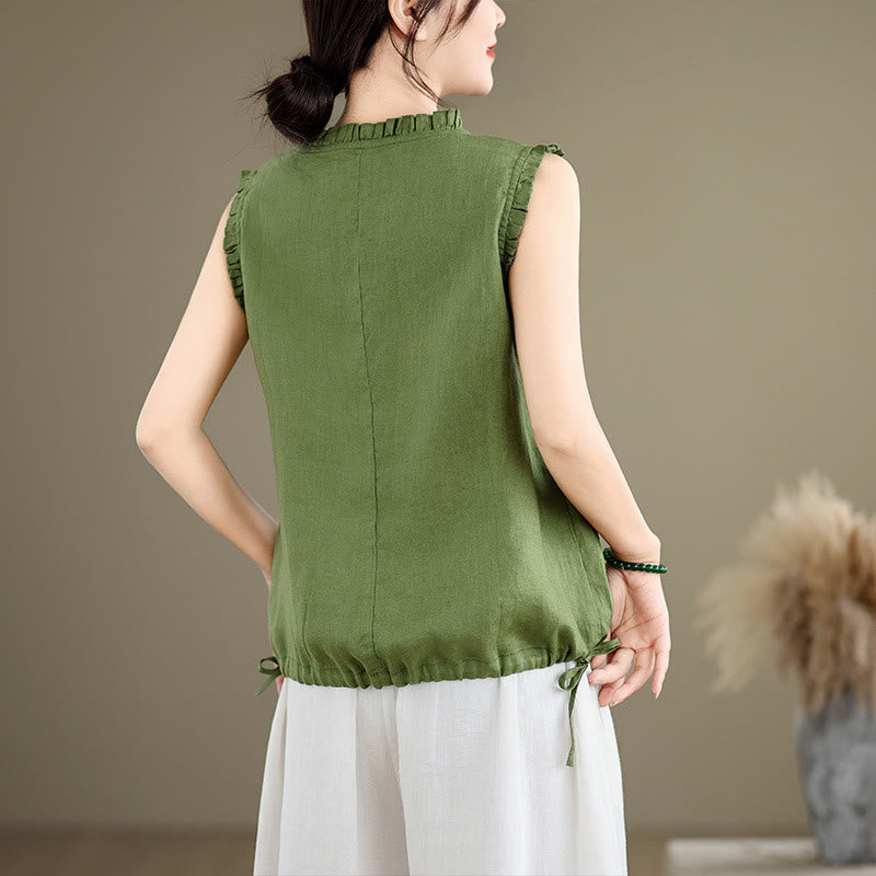 Lightweight Cotton Linen Ruffled Drawstring Meditation Vest