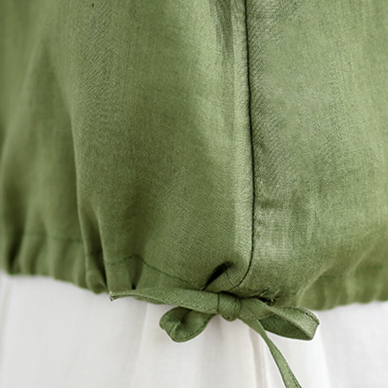 Lightweight Cotton Linen Ruffled Drawstring Meditation Vest
