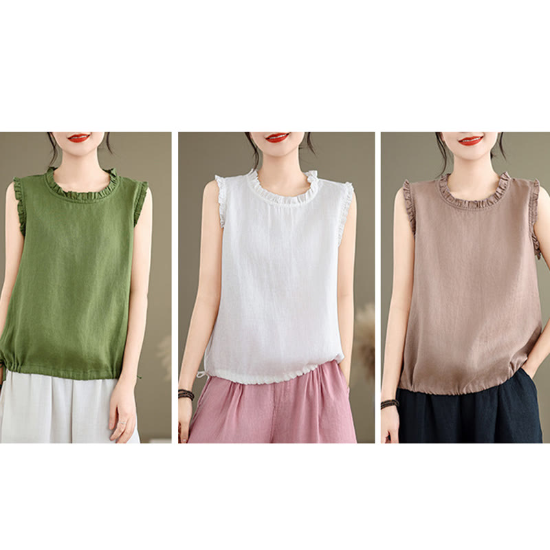 Lightweight Cotton Linen Ruffled Drawstring Meditation Vest