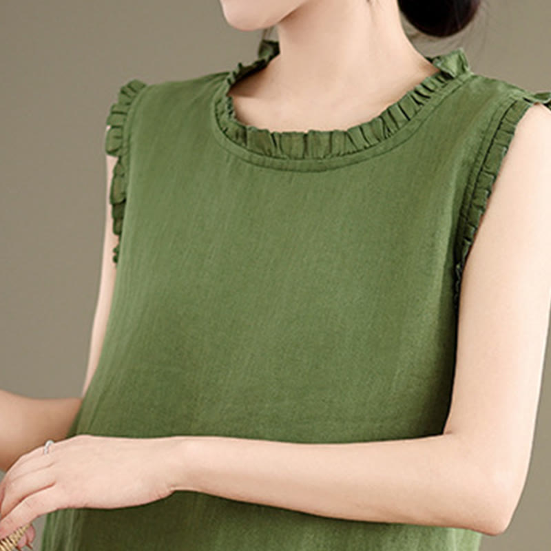 Lightweight Cotton Linen Ruffled Drawstring Meditation Vest