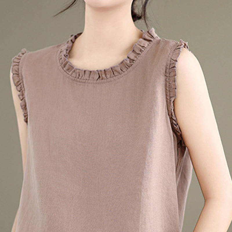 Lightweight Cotton Linen Ruffled Drawstring Meditation Vest