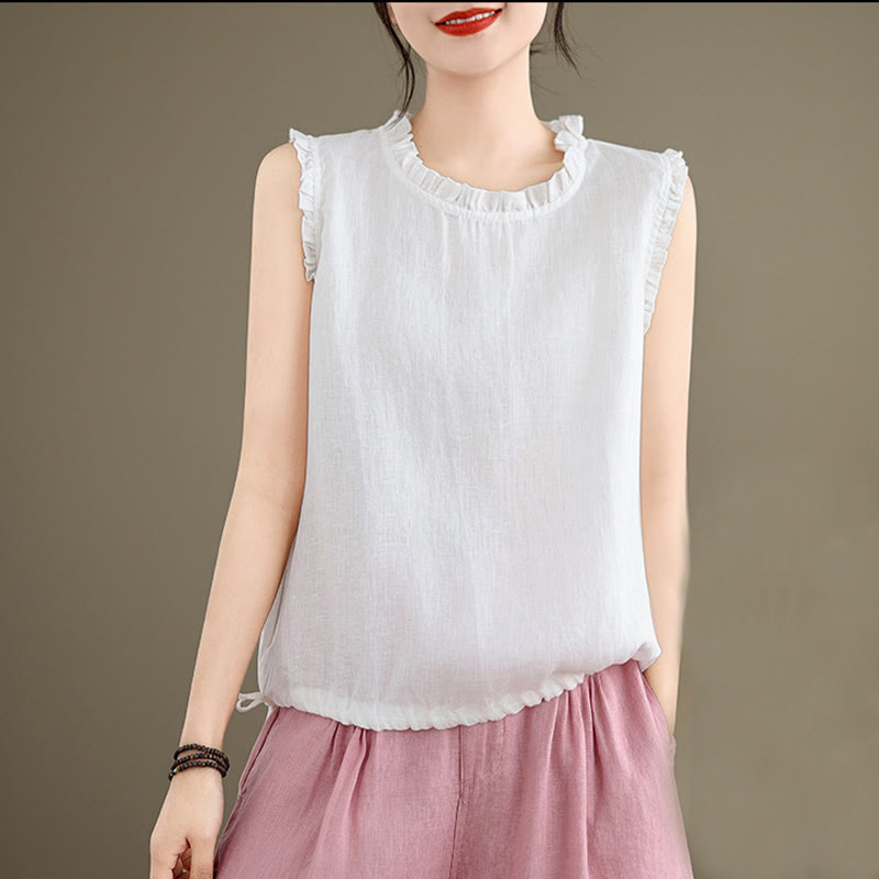 Lightweight Cotton Linen Ruffled Drawstring Meditation Vest