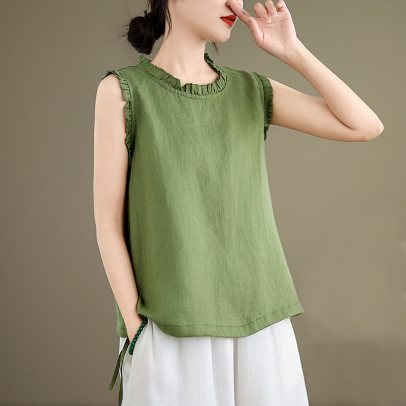 Lightweight Cotton Linen Ruffled Drawstring Meditation Vest