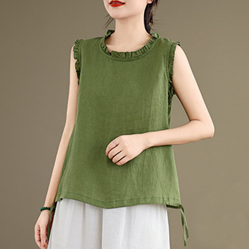 Lightweight Cotton Linen Ruffled Drawstring Meditation Vest