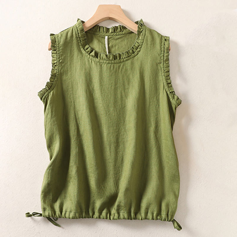 Lightweight Cotton Linen Ruffled Drawstring Meditation Vest