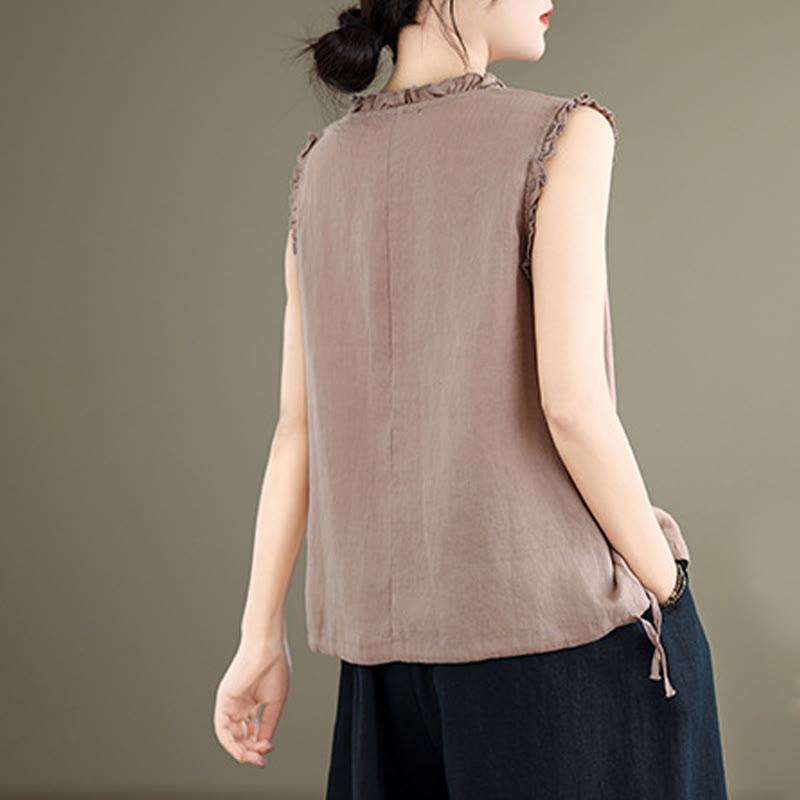 Lightweight Cotton Linen Ruffled Drawstring Meditation Vest